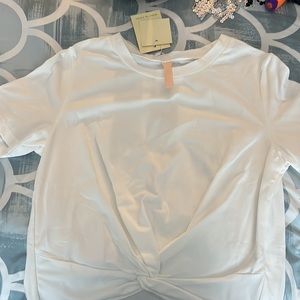 JINKESI Women's Short Sleeve Blouse Round Neck Crop Tops Twist Front Tee T-Shirt